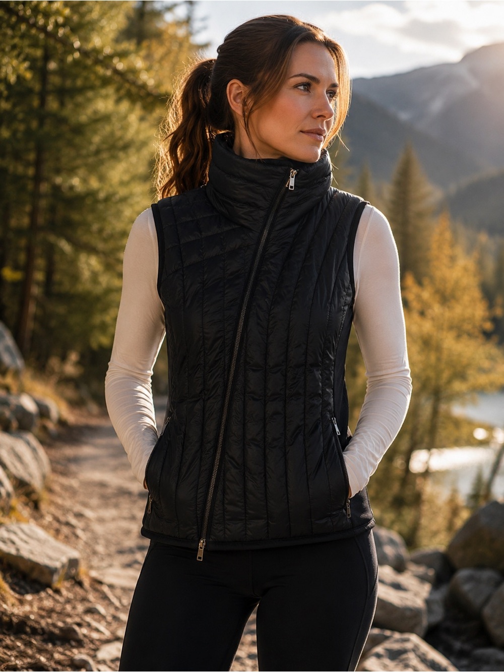 Kensie Performance Black Down Puffer Vest Women’s Size M